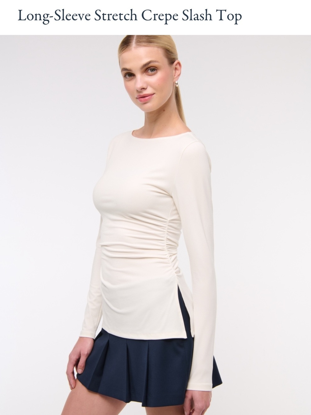 A&F NWT Long-Sleeve Stretch Crepe Slash Top - Ivory